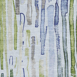 HomeRoots 5' X 8' Coastal-Inspired Striped Area Rug in Sky Blue, Green & Ivory - UV Protected & Washable! 697136