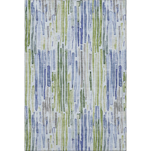 HomeRoots 5' X 8' Coastal-Inspired Striped Area Rug in Sky Blue, Green & Ivory - UV Protected & Washable! 697136