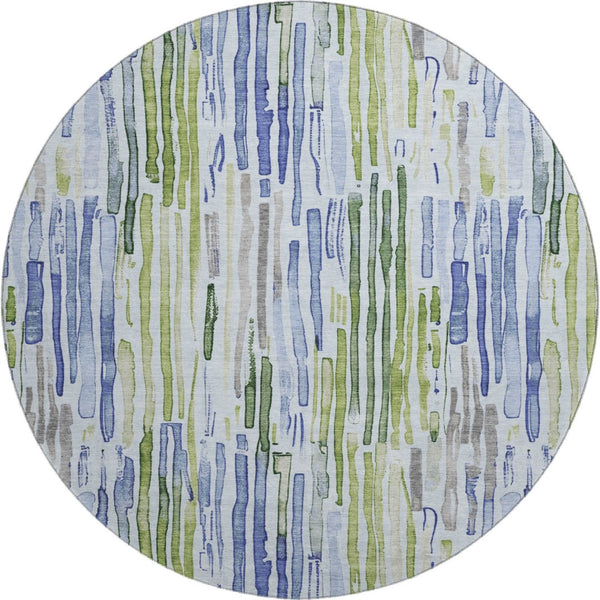 HomeRoots 8' Coastal-Inspired Washable Round Rug in Sky Blue, Green & Ivory - UV Protected, Durable Design! 697137