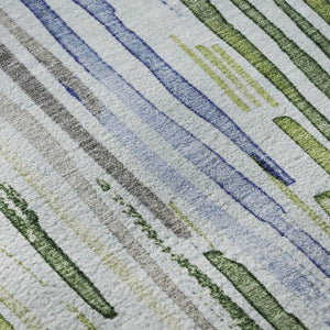HomeRoots 8' Coastal-Inspired Washable Round Rug in Sky Blue, Green & Ivory - UV Protected, Durable Design! 697137