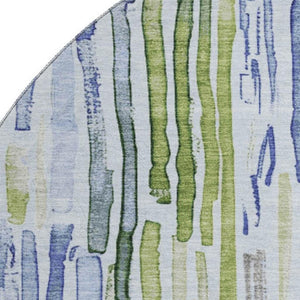 HomeRoots 8' Coastal-Inspired Washable Round Rug in Sky Blue, Green & Ivory - UV Protected, Durable Design! 697137