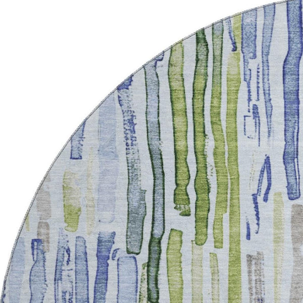 HomeRoots 8' Coastal-Inspired Washable Round Rug in Sky Blue, Green & Ivory - UV Protected, Durable Design! 697137