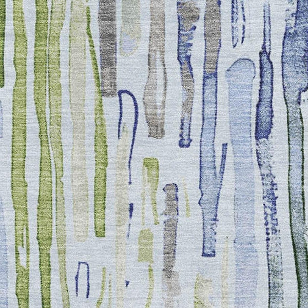 HomeRoots 8' X 10' Striped Washable Area Rug in Sky Blue, Green & Ivory - UV Protected, Durable & Stylish 697138