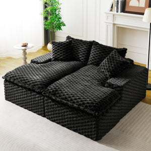 English Elm Black Turtle Velvet Double Chaise Lounge - Plush Dual Sofa For Ultimate Comfort & Style, 400 Lbs Capacity W3371S00034