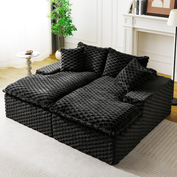 English Elm Black Turtle Velvet Double Chaise Lounge - Plush Dual Sofa For Ultimate Comfort & Style, 400 Lbs Capacity W3371S00034