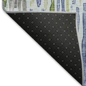 HomeRoots 10' X 14' Striped Area Rug in Sky Blue, Green & Ivory - Washable, UV Protected & Pet Friendly Decor 697140
