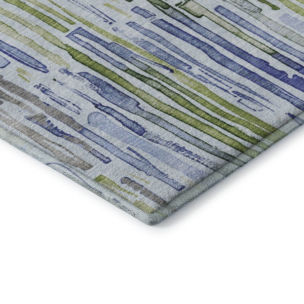 HomeRoots 10' X 14' Striped Area Rug in Sky Blue, Green & Ivory - Washable, UV Protected & Pet Friendly Decor 697140