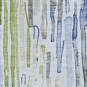 HomeRoots 10' X 14' Striped Area Rug in Sky Blue, Green & Ivory - Washable, UV Protected & Pet Friendly Decor 697140