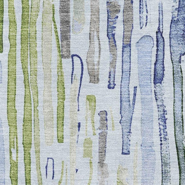 HomeRoots 10' X 14' Striped Area Rug in Sky Blue, Green & Ivory - Washable, UV Protected & Pet Friendly Decor 697140