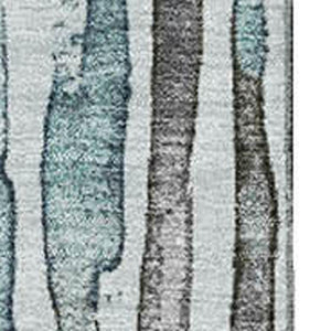 HomeRoots 5' X 8' Stylish Teal Gray Silver Striped Area Rug - Washable, UV Protected, Perfect for High Traffic Homes 697142