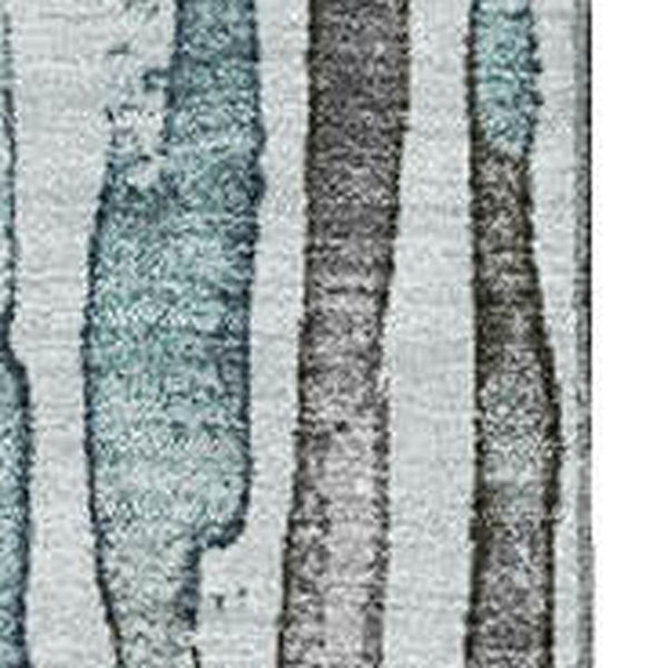 HomeRoots 5' X 8' Stylish Teal Gray Silver Striped Area Rug - Washable, UV Protected, Perfect for High Traffic Homes 697142