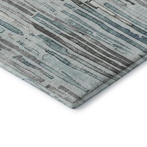 HomeRoots 8' Teal Gray & Silver Striped Washable Round Rug - UV Protected, Durable & Stylish for Any Space 697143