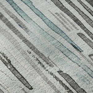HomeRoots 8' Teal Gray & Silver Striped Washable Round Rug - UV Protected, Durable & Stylish for Any Space 697143