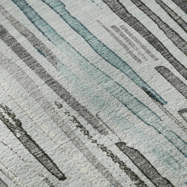 HomeRoots 8' Teal Gray & Silver Striped Washable Round Rug - UV Protected, Durable & Stylish for Any Space 697143