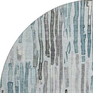 HomeRoots 8' Teal Gray & Silver Striped Washable Round Rug - UV Protected, Durable & Stylish for Any Space 697143