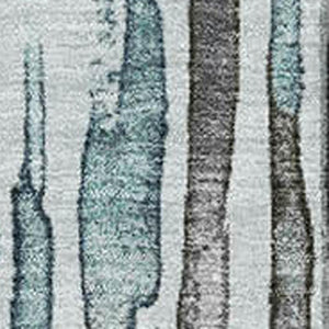 HomeRoots 9' X 12' Teal Gray Silver Striped Area Rug - Washable, UV Protected, Stylish & Durable for Every Home 697145