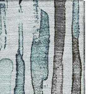 HomeRoots 9' X 12' Teal Gray Silver Striped Area Rug - Washable, UV Protected, Stylish & Durable for Every Home 697145