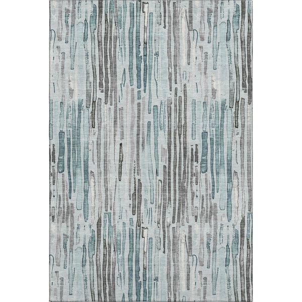 HomeRoots 10' X 14' Teal Gray Silver Striped Washable Area Rug with UV Protection for Modern Living Spaces 697146