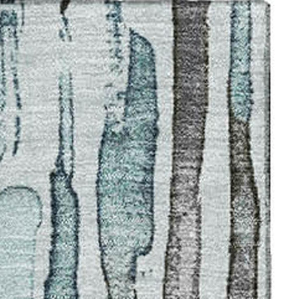 HomeRoots 10' X 14' Teal Gray Silver Striped Washable Area Rug with UV Protection for Modern Living Spaces 697146
