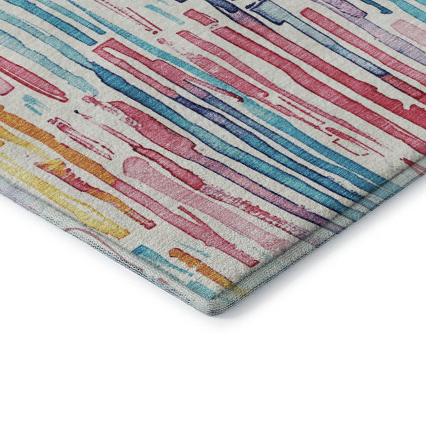 HomeRoots 5' X 8' Colorful Striped Washable Area Rug with UV Protection – Perfect for Busy Homes & Kids! 697148
