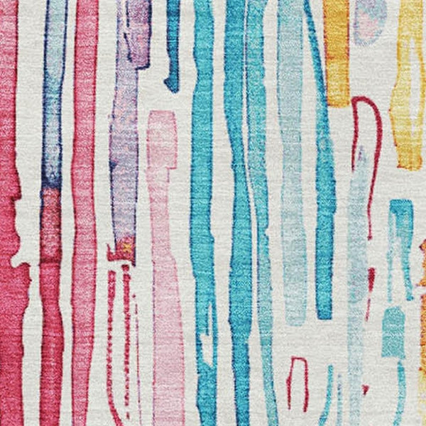 HomeRoots 5' X 8' Colorful Striped Washable Area Rug with UV Protection – Perfect for Busy Homes & Kids! 697148