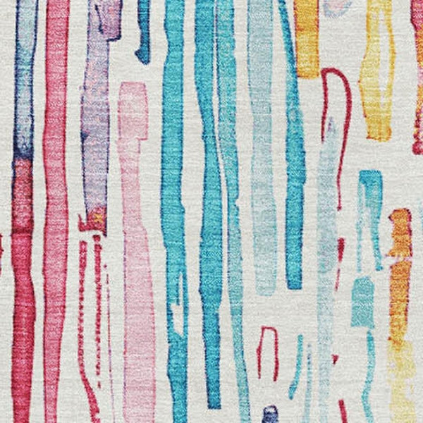 HomeRoots 8' X 10' Modern Striped Washable Area Rug in White, Pink & Teal – UV Protected for Indoor & Outdoor Use 697150
