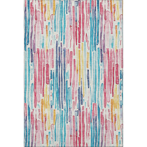 HomeRoots 9' x 12' Striped Washable Area Rug in White, Pink & Teal - UV Protected, Soft & Durable for Any Room 697151