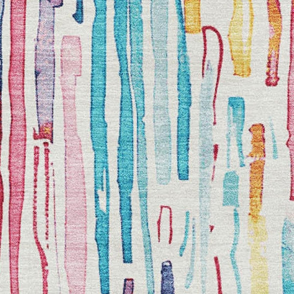HomeRoots 10' X 14' Washable Area Rug in White, Pink & Teal Stripes - UV-Protected, Durable & Stylish Design 697152