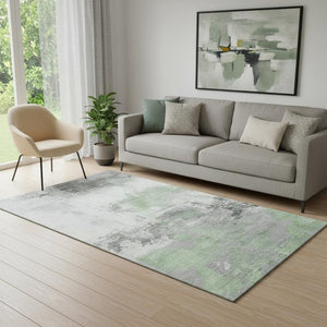 HomeRoots 5' X 8' Artichoke Green Abstract Area Rug - Washable, UV Protected, Non-Slip for Modern Living Spaces 697154