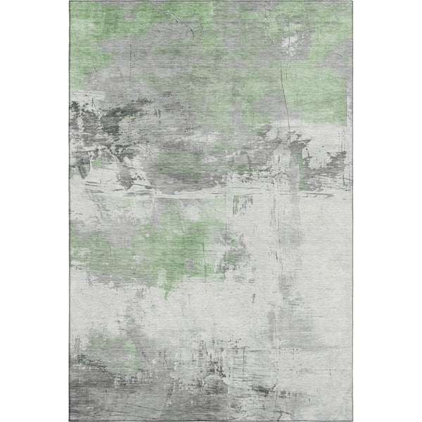 HomeRoots 5' X 8' Artichoke Green Abstract Area Rug - Washable, UV Protected, Non-Slip for Modern Living Spaces 697154