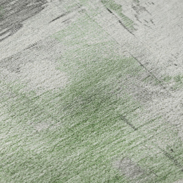 HomeRoots 8' Artichoke Green Gray Ivory Abstract Round Washable Rug - Durable, UV Protected & Stylish Design 697155