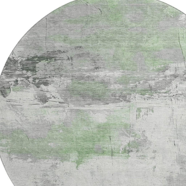 HomeRoots 8' Artichoke Green Gray Ivory Abstract Round Washable Rug - Durable, UV Protected & Stylish Design 697155