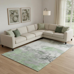 HomeRoots 9' X 12' Artichoke Green Gray Ivory Washable Area Rug - UV Protected, Durable, Modern Elegance! 697157