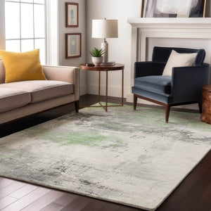 HomeRoots 9' X 12' Artichoke Green Gray Ivory Washable Area Rug - UV Protected, Durable, Modern Elegance! 697157
