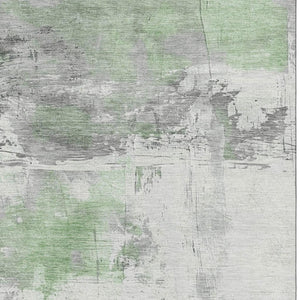 HomeRoots 9' X 12' Artichoke Green Gray Ivory Washable Area Rug - UV Protected, Durable, Modern Elegance! 697157