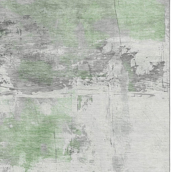HomeRoots 9' X 12' Artichoke Green Gray Ivory Washable Area Rug - UV Protected, Durable, Modern Elegance! 697157
