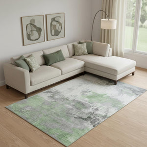 HomeRoots 10' X 14' Artichoke Green Gray Ivory Abstract Washable Area Rug - UV Protected, Durable & Stylish 697158