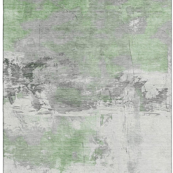 HomeRoots 10' X 14' Artichoke Green Gray Ivory Abstract Washable Area Rug - UV Protected, Durable & Stylish 697158