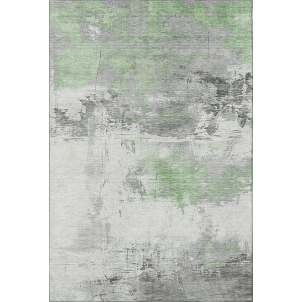HomeRoots 10' X 14' Artichoke Green Gray Ivory Abstract Washable Area Rug - UV Protected, Durable & Stylish 697158