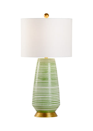 Chelsea House Hive Hand-Painted Green & White Table Lamp With Antique Gold Leaf Base, Slim 30" Artisanal Accent 69716
