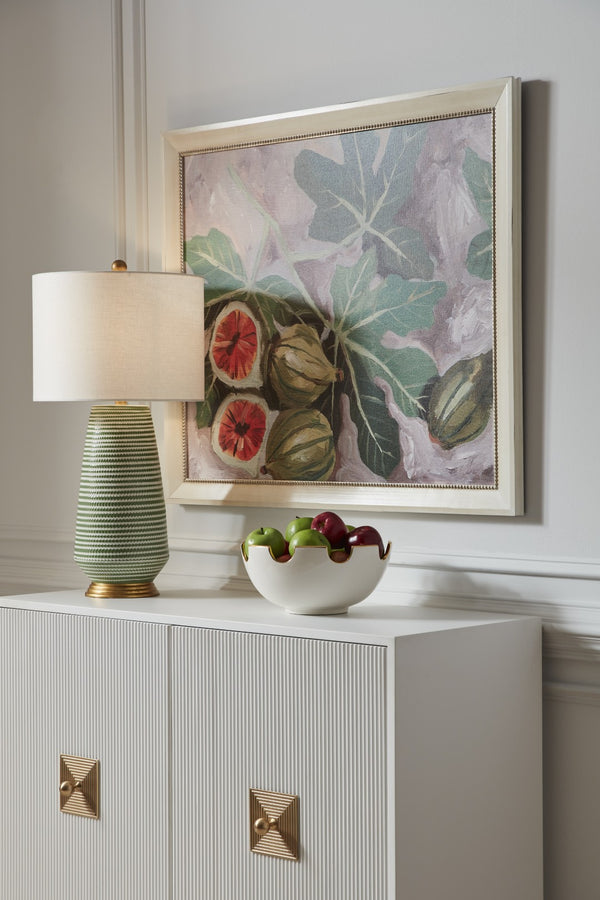 Chelsea House Hive Hand-Painted Green & White Table Lamp With Antique Gold Leaf Base, Slim 30" Artisanal Accent 69716