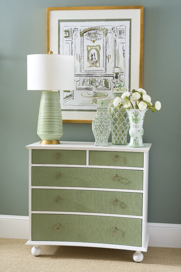 Chelsea House Hive Hand-Painted Green & White Table Lamp With Antique Gold Leaf Base, Slim 30" Artisanal Accent 69716