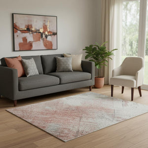 HomeRoots 5' X 8' Coral Gray Ivory Abstract Area Rug - Stylish Washable Design with UV & Stain Protection 697160