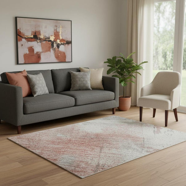 HomeRoots 5' X 8' Coral Gray Ivory Abstract Area Rug - Stylish Washable Design with UV & Stain Protection 697160