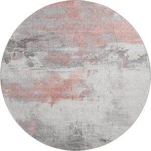HomeRoots 8' Coral Gray and Ivory Abstract Round Rug - Washable, UV Protected, Perfect for High-Traffic Areas 697161