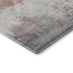 HomeRoots 8' Coral Gray and Ivory Abstract Round Rug - Washable, UV Protected, Perfect for High-Traffic Areas 697161