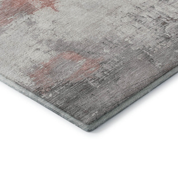 HomeRoots 8' Coral Gray and Ivory Abstract Round Rug - Washable, UV Protected, Perfect for High-Traffic Areas 697161