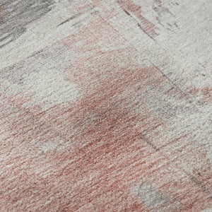 HomeRoots 8' Coral Gray and Ivory Abstract Round Rug - Washable, UV Protected, Perfect for High-Traffic Areas 697161