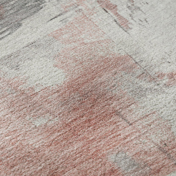 HomeRoots 8' Coral Gray and Ivory Abstract Round Rug - Washable, UV Protected, Perfect for High-Traffic Areas 697161