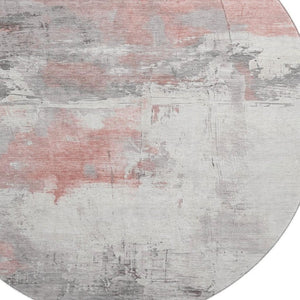 HomeRoots 8' Coral Gray and Ivory Abstract Round Rug - Washable, UV Protected, Perfect for High-Traffic Areas 697161